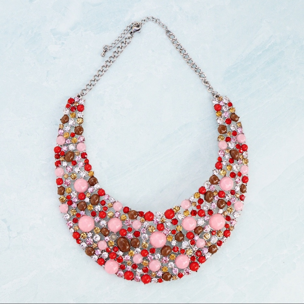 Pink Cabochon Bib Statement Necklace